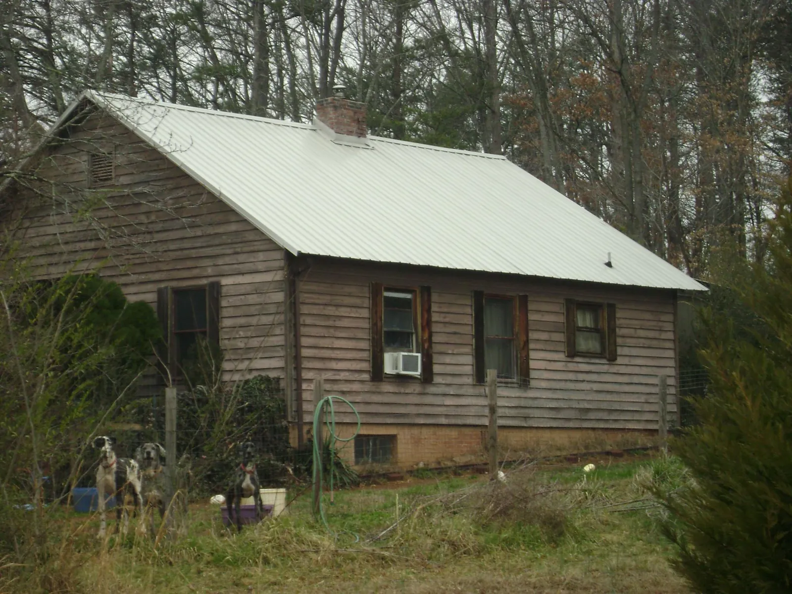 White metal roof on an old wood sided farmhouse, from a Metal Roof Installation job in Buckley
